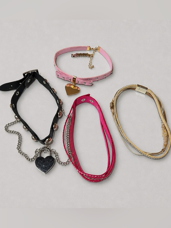Jewelry - 4 Fashion Choker Necklaces in Pink, Hot Pink, Black and Gold lot